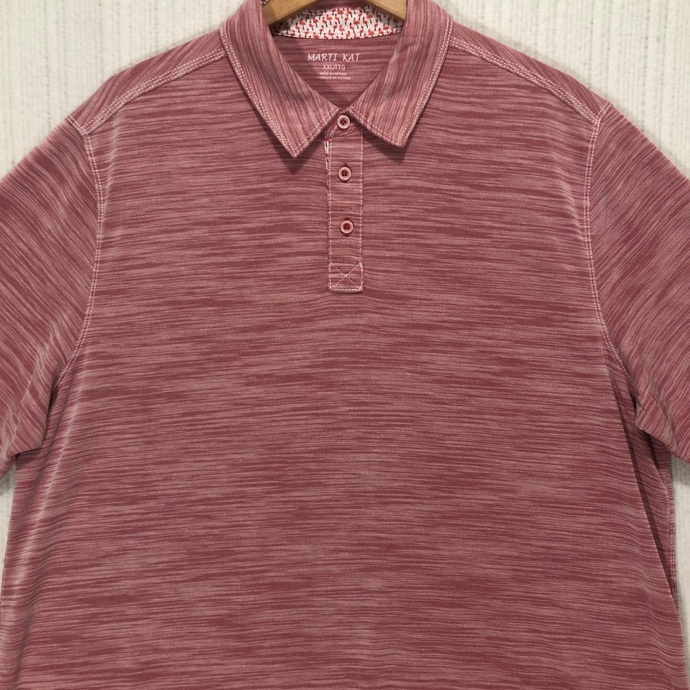 Marti Kat Mens XXL Polo Shirt‎ Brick Red Space Dye Modal Blend Flamingo Trim